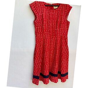 Mata Traders Dress, Cap Sleeves, Red with White Print, Medium, 100% Cotton